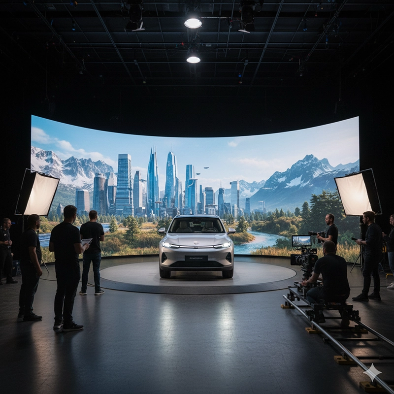 Custom LED display used for automotive advertising in XR studio