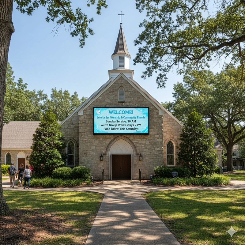 Outdoor LED display screen for church events and announcements