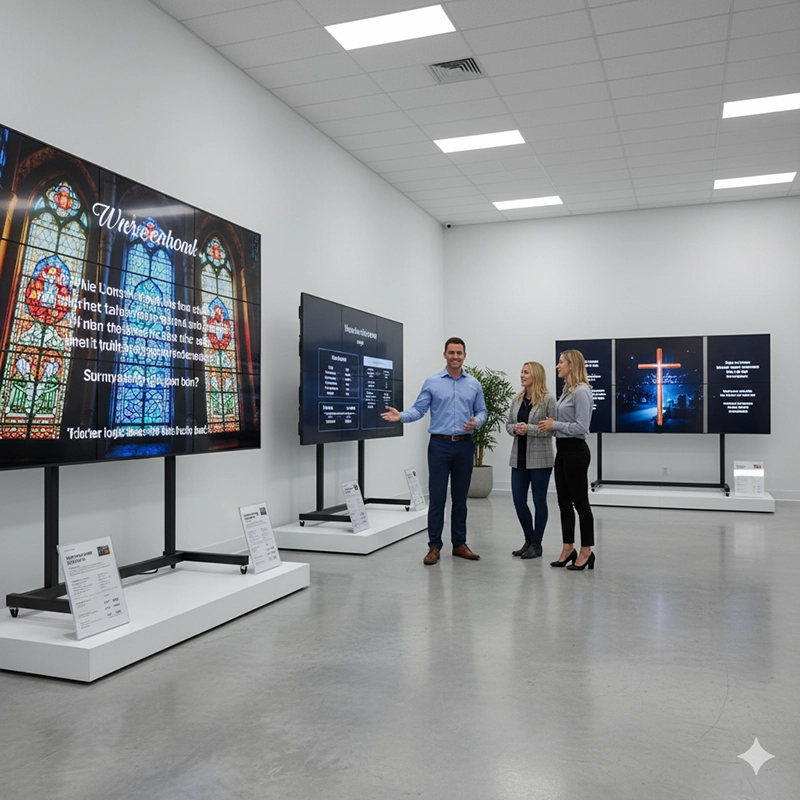 Supplier showcase of church LED display screen solutions with various pixel pitches