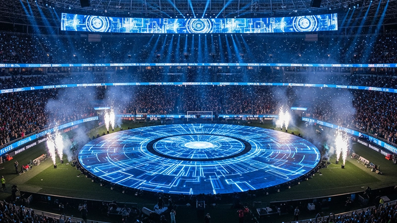 Stadium LED floor integrated with large display systems