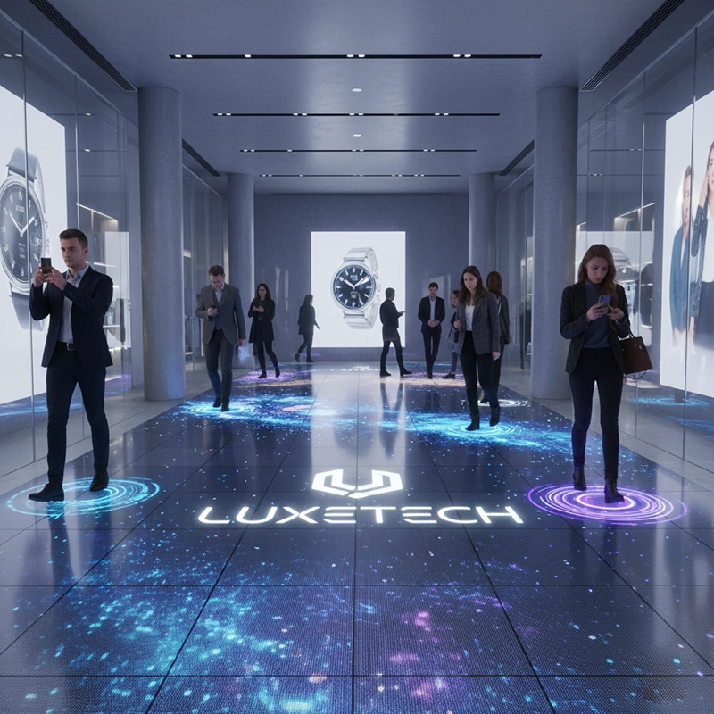 LED panel floor in retail store with transparent LED display