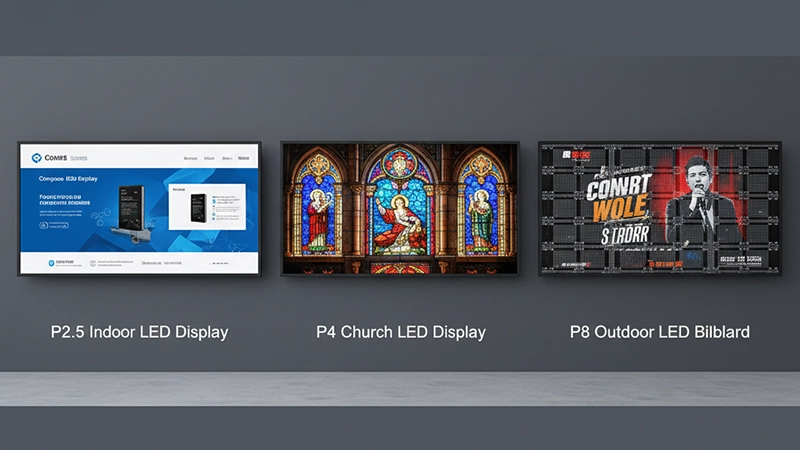 pixel pitch comparison indoor church outdoor LED displays