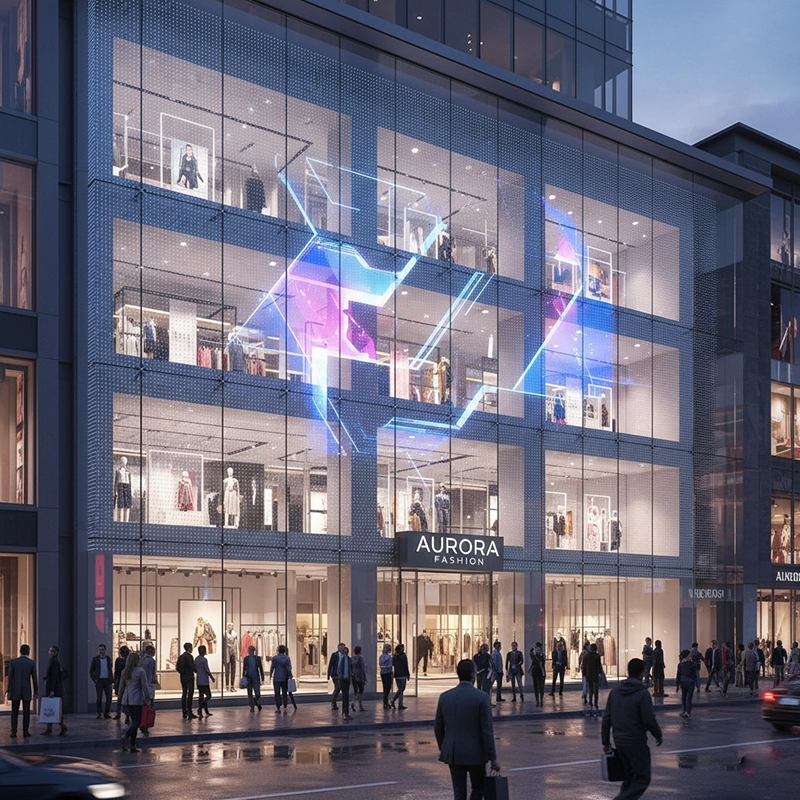 transparent LED display in retail glass facade