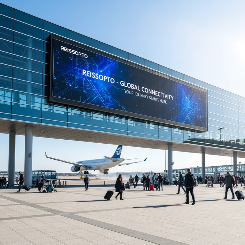 Reissopto outdoor LED display at airport terminal used for digital advertising